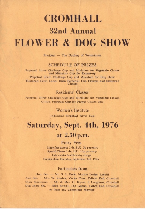 Cromhall Show schedule, 1976