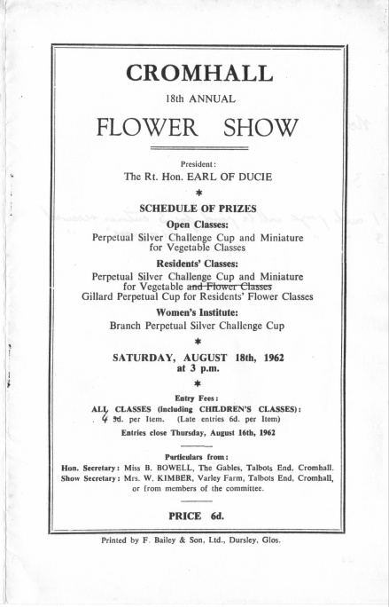 Cromhall Show schedule, 1962
