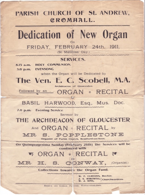 Dedication of new church organ, 1911