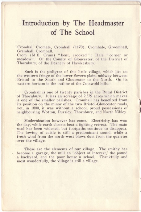 Cromhall School Centenary Handbook, p04